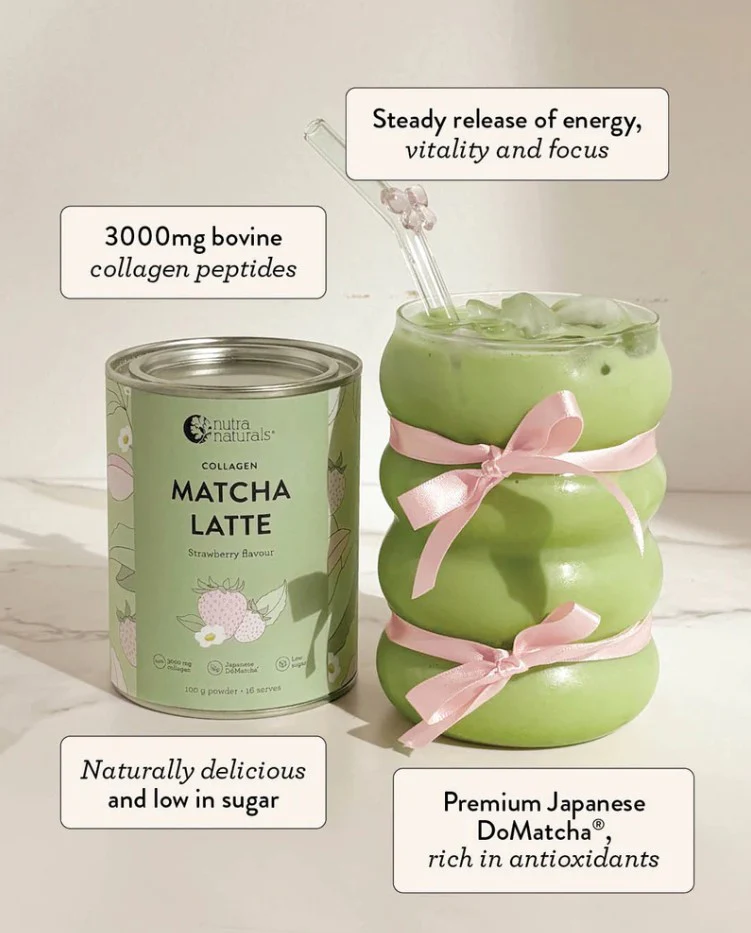 Nutra Organics Collagen Strawberry Matcha Latte 100g - Image 2