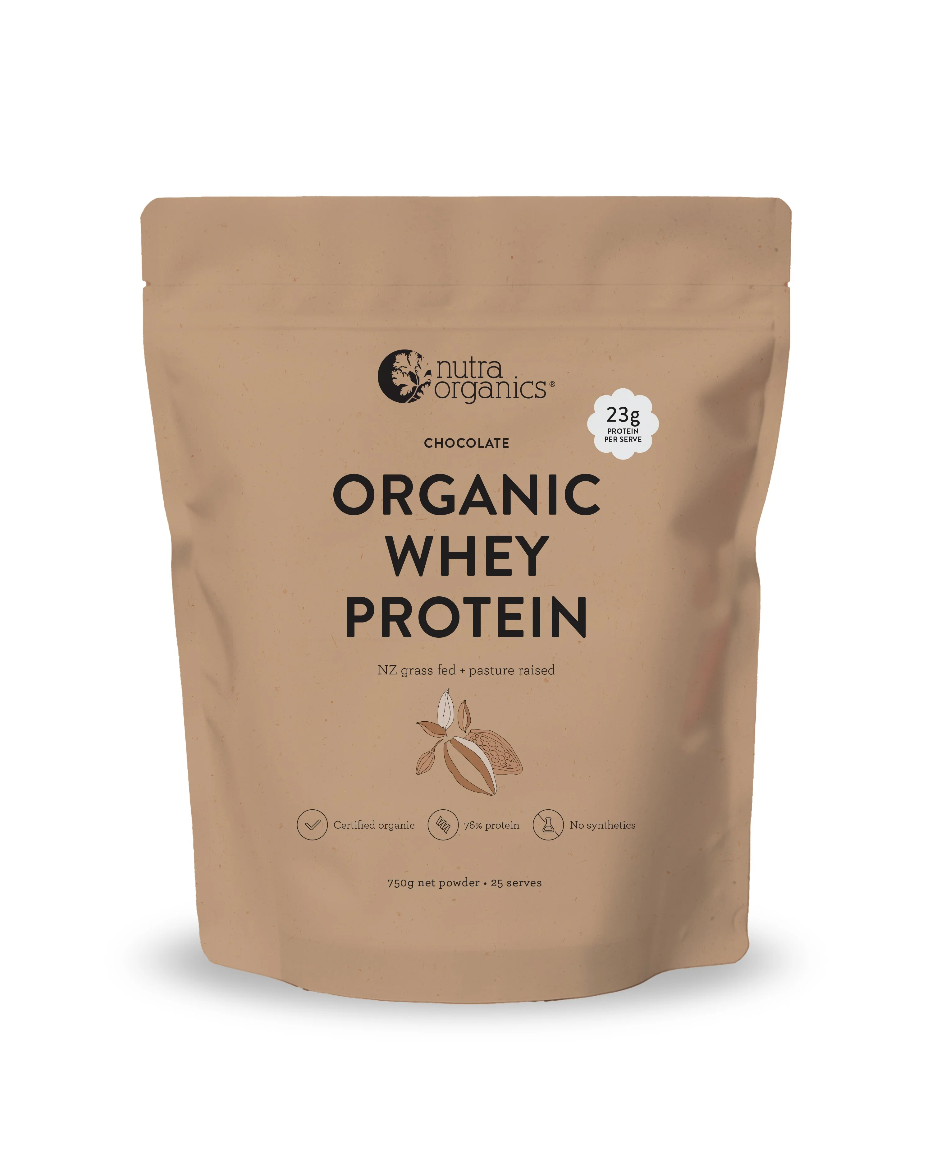 Nutra Organics Whey Protein Chocolate Certified Organic 750g