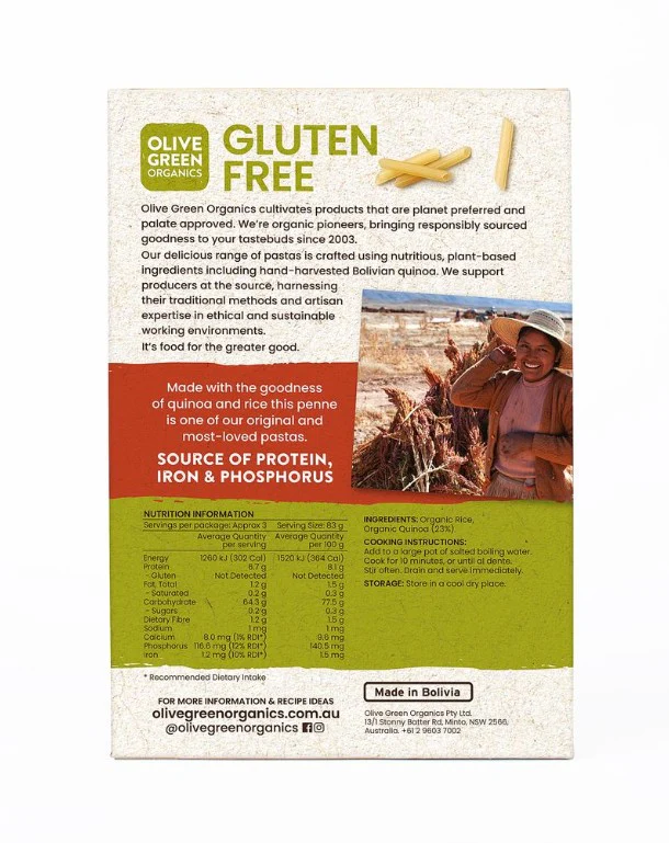 Olive Green Organics Gluten Free Pasta Quinoa Penne 250g - Image 2