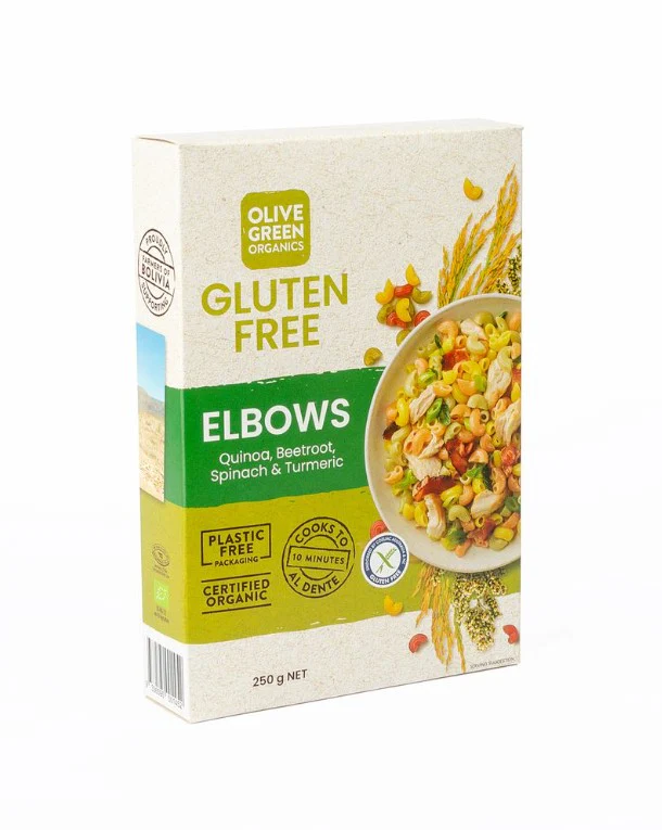 Olive Green Organics Gluten Free Pasta Quinoa & Rice Veg & Turmeric Elbows 250g - Image 3