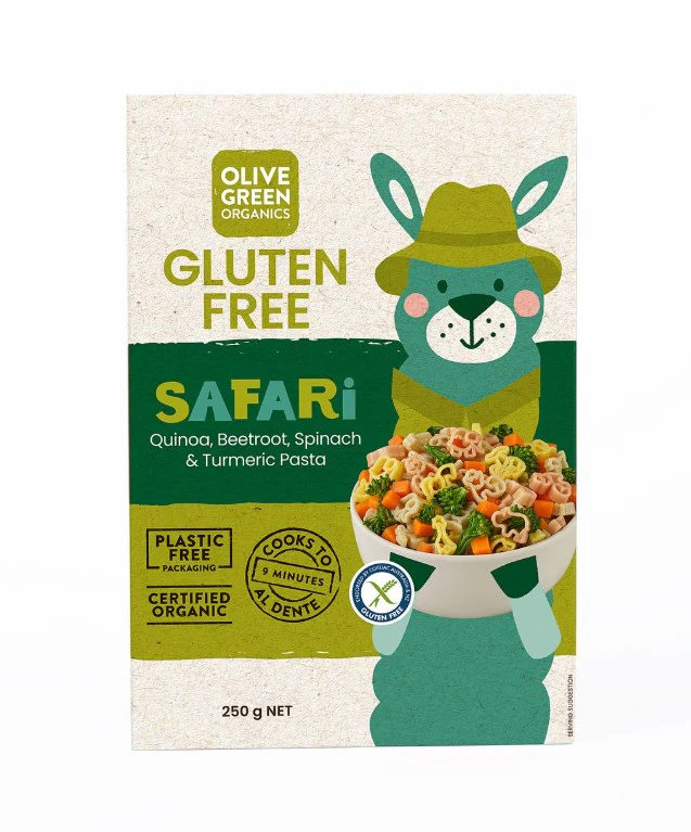 Olive Green Organics Gluten Free Pasta Quinoa & Rice Veg & Turmeric Safari 250g