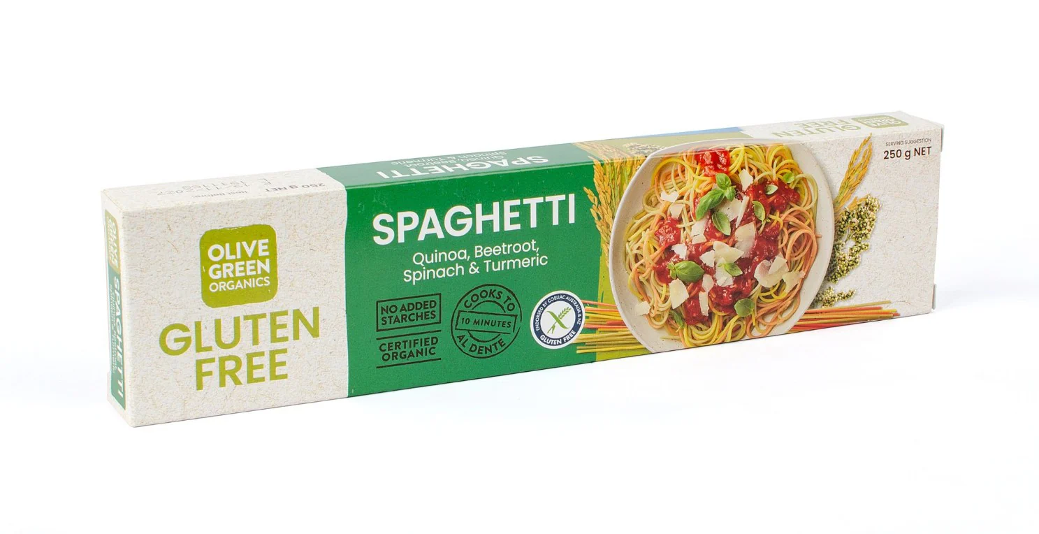 Olive Green Organics Gluten Free Pasta Quinoa & Rice Veg & Turmeric Spaghett 250g - Image 3