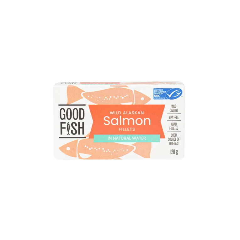 Olive Green Organics Good Fish Wild Alaskan Salmon in Brine 120g