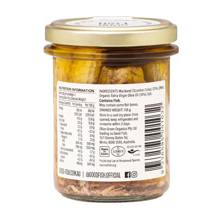 Olive Green Organics Good Fish Wild Mackerel in Extra Virgin Olive Oil - Image 4