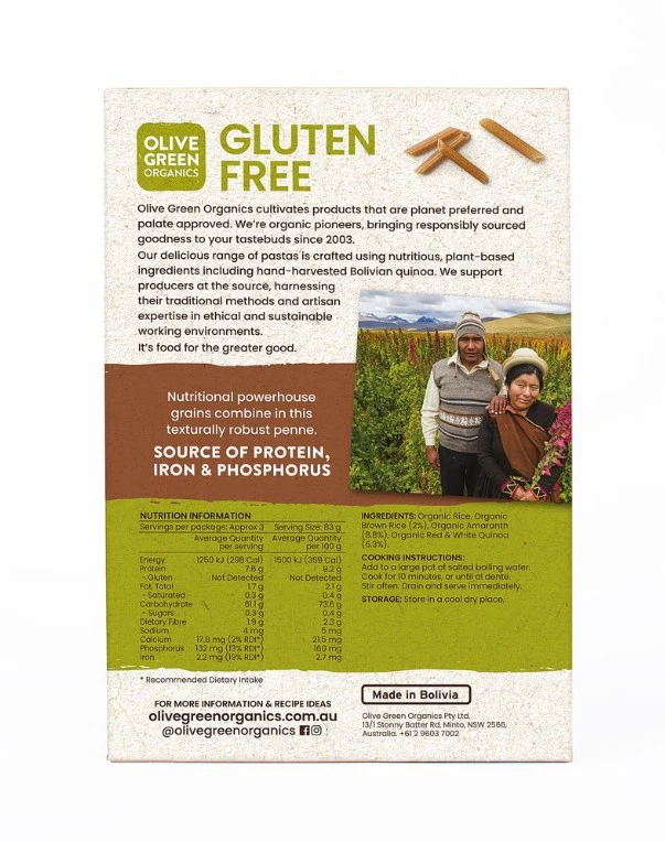 Olive Green Organics Pasta Andean Grains Penne 250g - Image 2