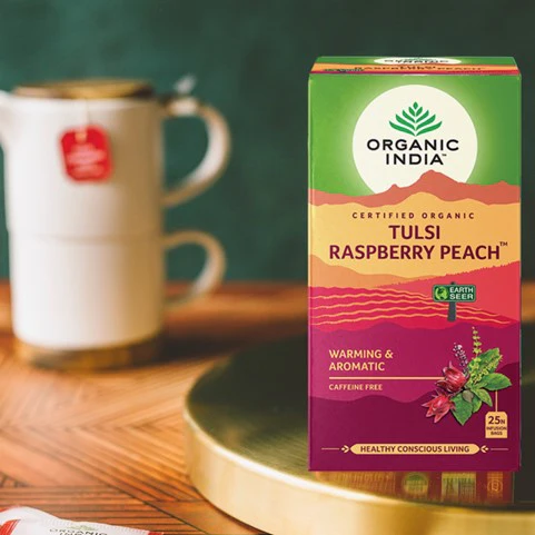 Organic India Tulsi Tea Raspberry Peach 25 Tea Bags - Image 2