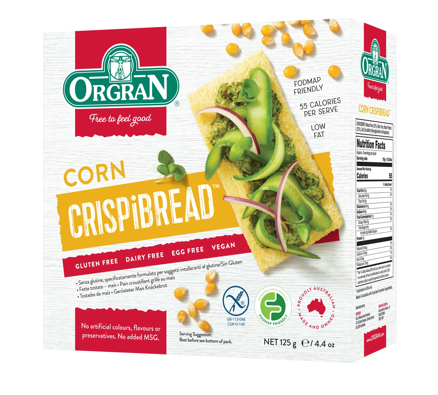 Orgran Toasted Corn Crispbread 125g