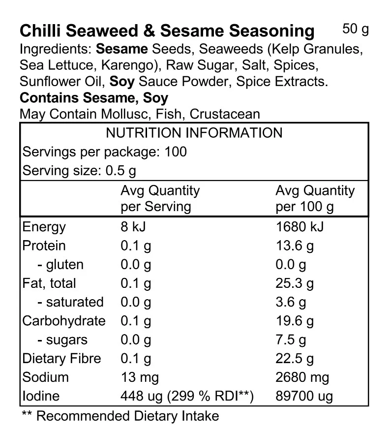 Pacific Harvest Chilli Seaweed Sesame Seasoning 50g - Image 3