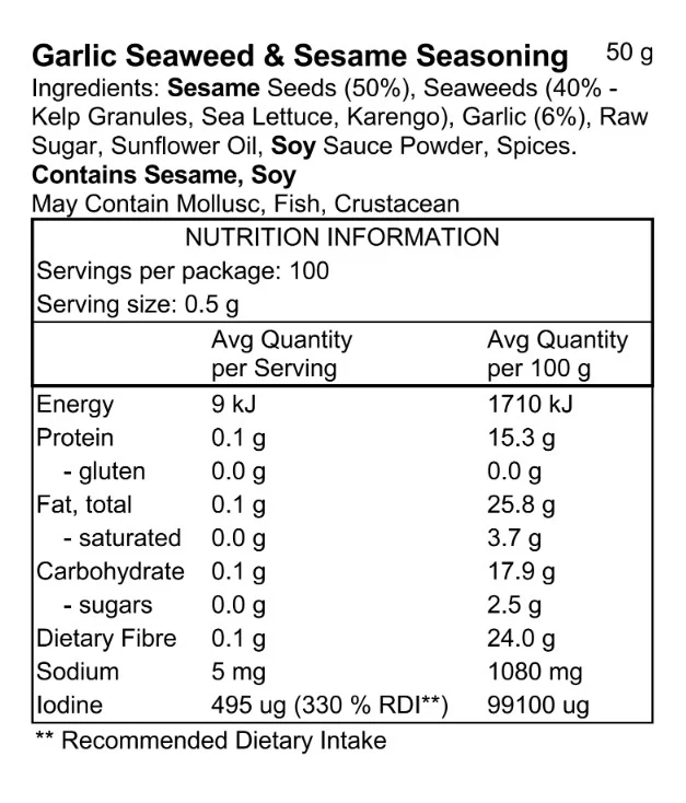 Pacific Harvest Garlic Seaweed and Sesame Seasoning 50g - Image 3