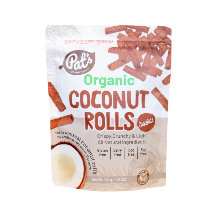 Pat's Organic Snacks Coconut Rolls Chocolate 140g - Box of 12