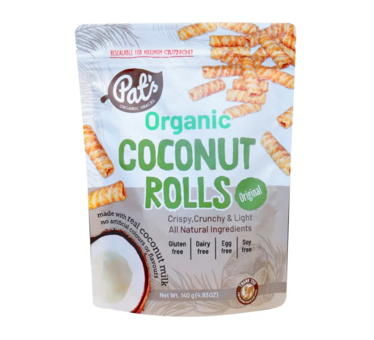 Pat's Organic Snacks Coconut Rolls Original 140g - Box of 12