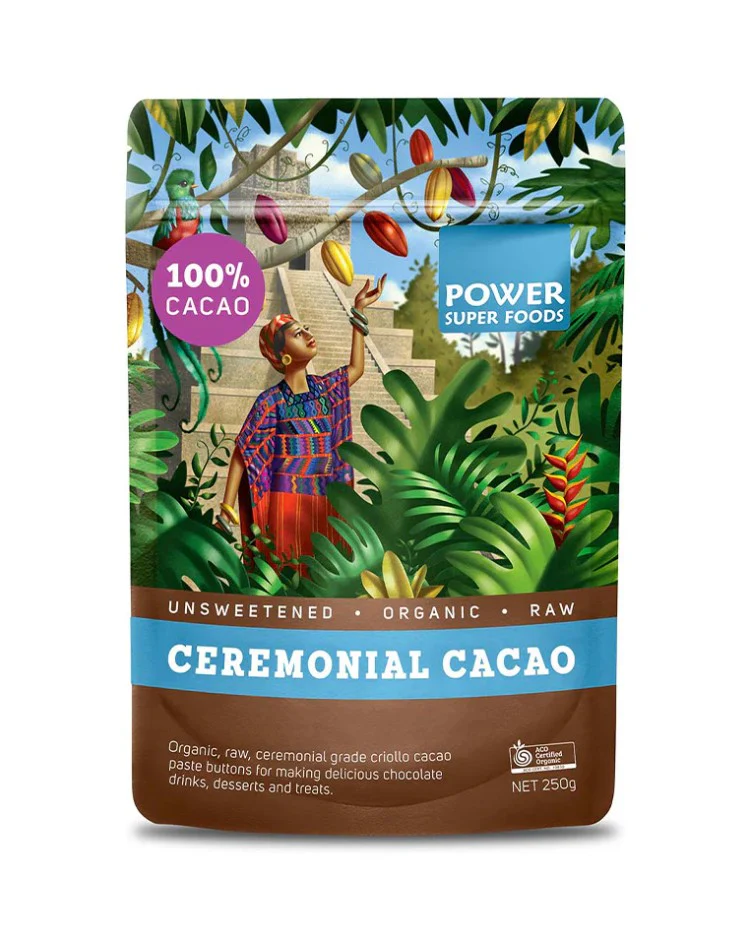 Power Super Foods Cacao Ceremonial Paste Buttons Raw Certified Organic