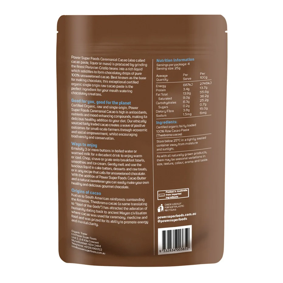 Power Super Foods Cacao Ceremonial Paste Buttons Raw Certified Organic - Image 4