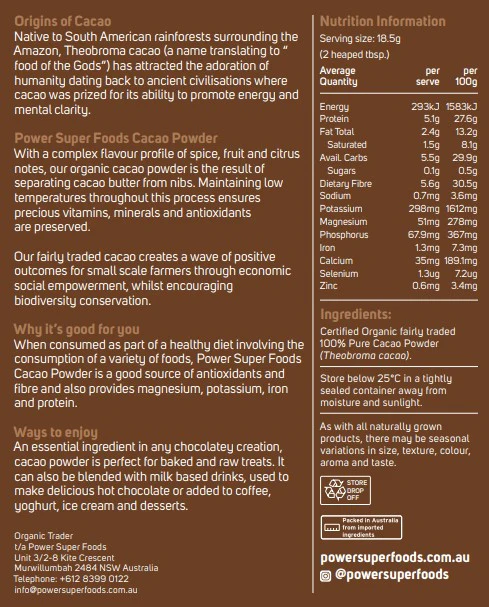 Power Super Foods Certified Organic Cacao Powder - Image 2