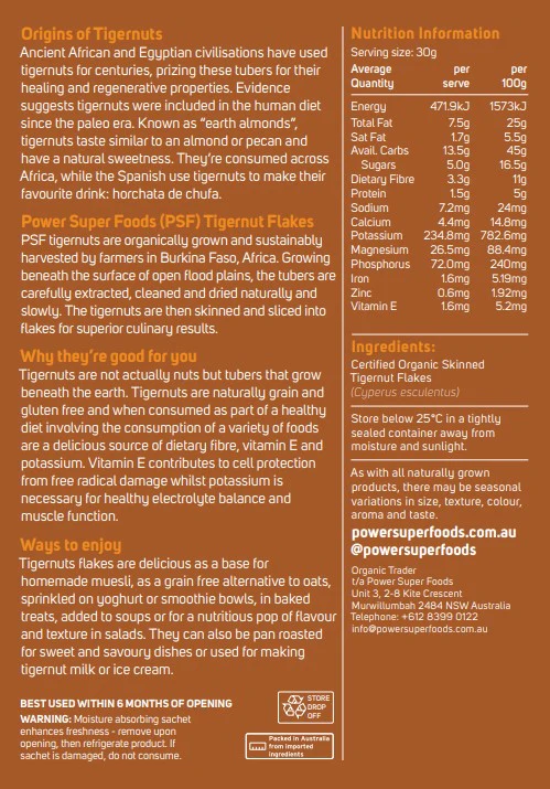 Power Super Foods Certified Organic Tigernut Flakes 250g - Image 2
