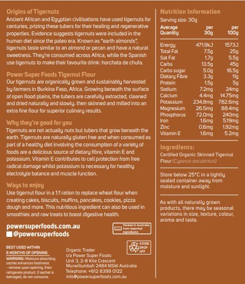 Power Super Foods Certified Organic Tigernut Flour 300g - Image 2