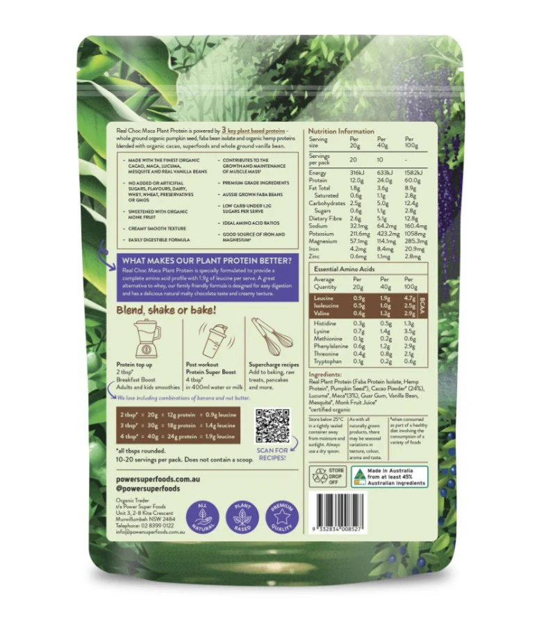 Power Super Foods Real Plant Protein Choc Maca 400g - Image 2