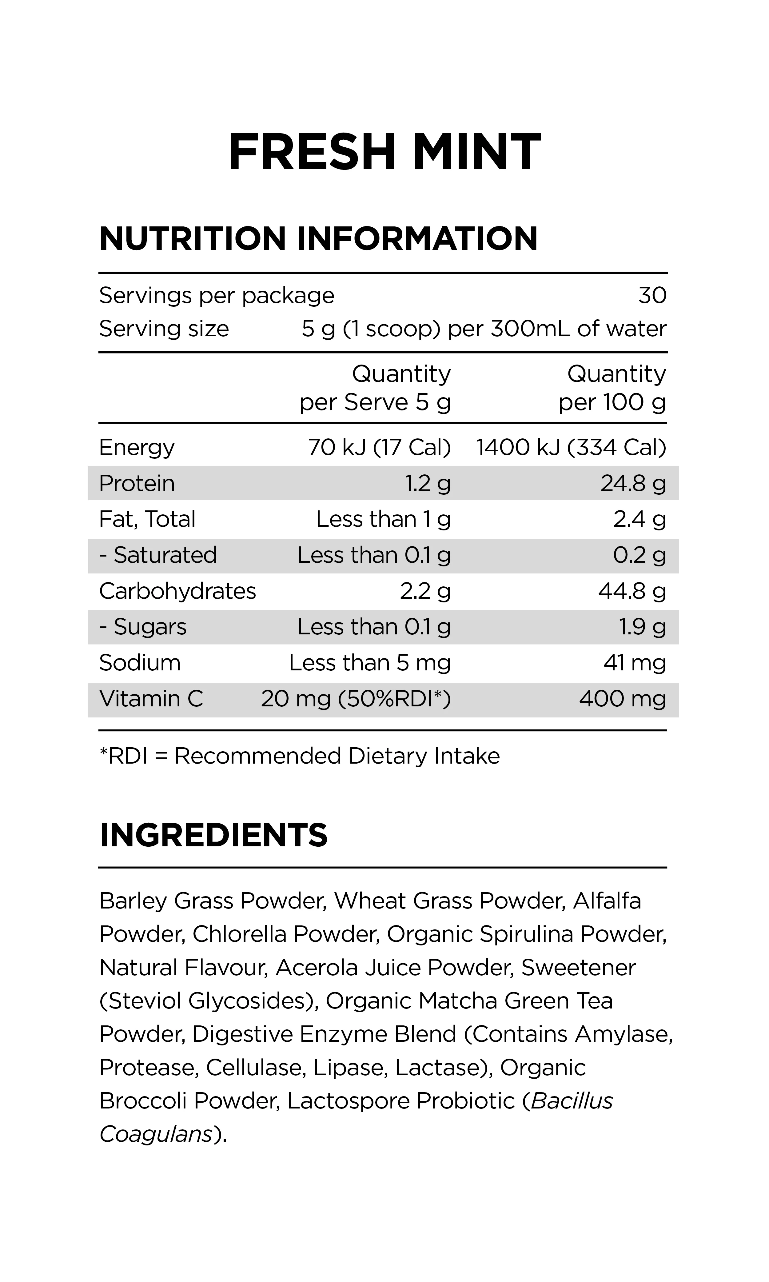 Prana On Super Greens Fresh Mint 150g - Image 2
