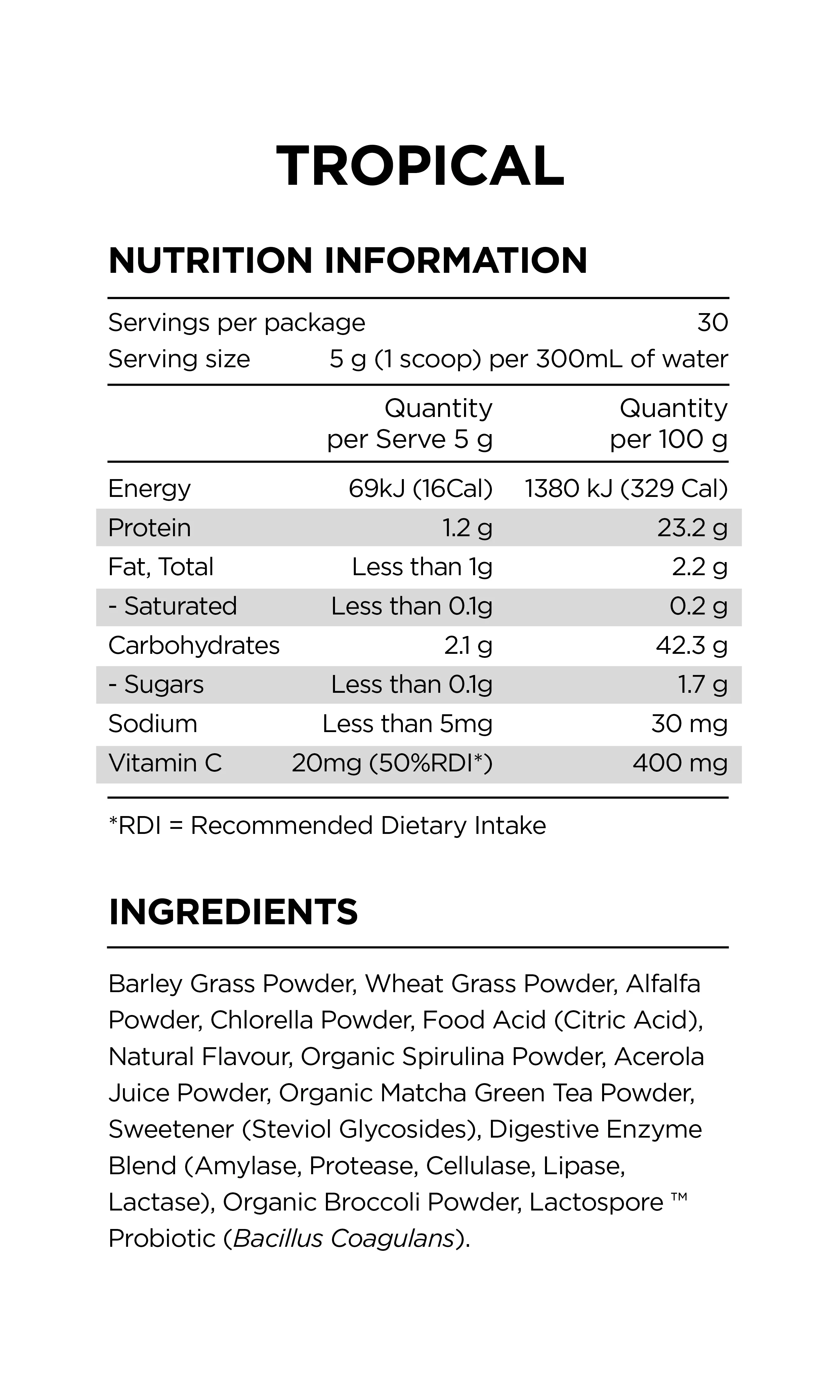 Prana On Super Greens Tropical 150g - Image 2