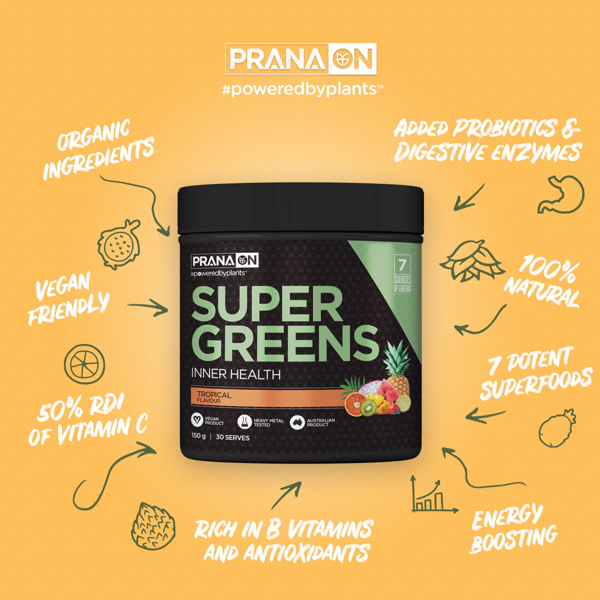 Prana On Super Greens Tropical 150g - Image 4