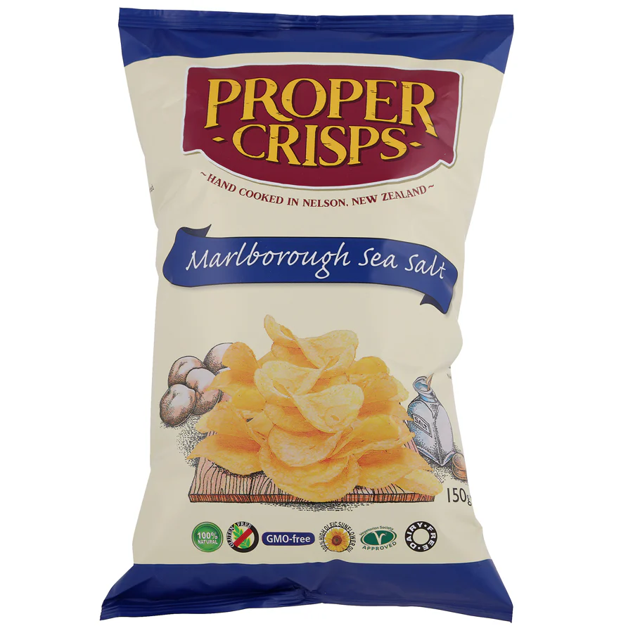 Proper Crisps Marlborough Sea Salt 150g Box of 12