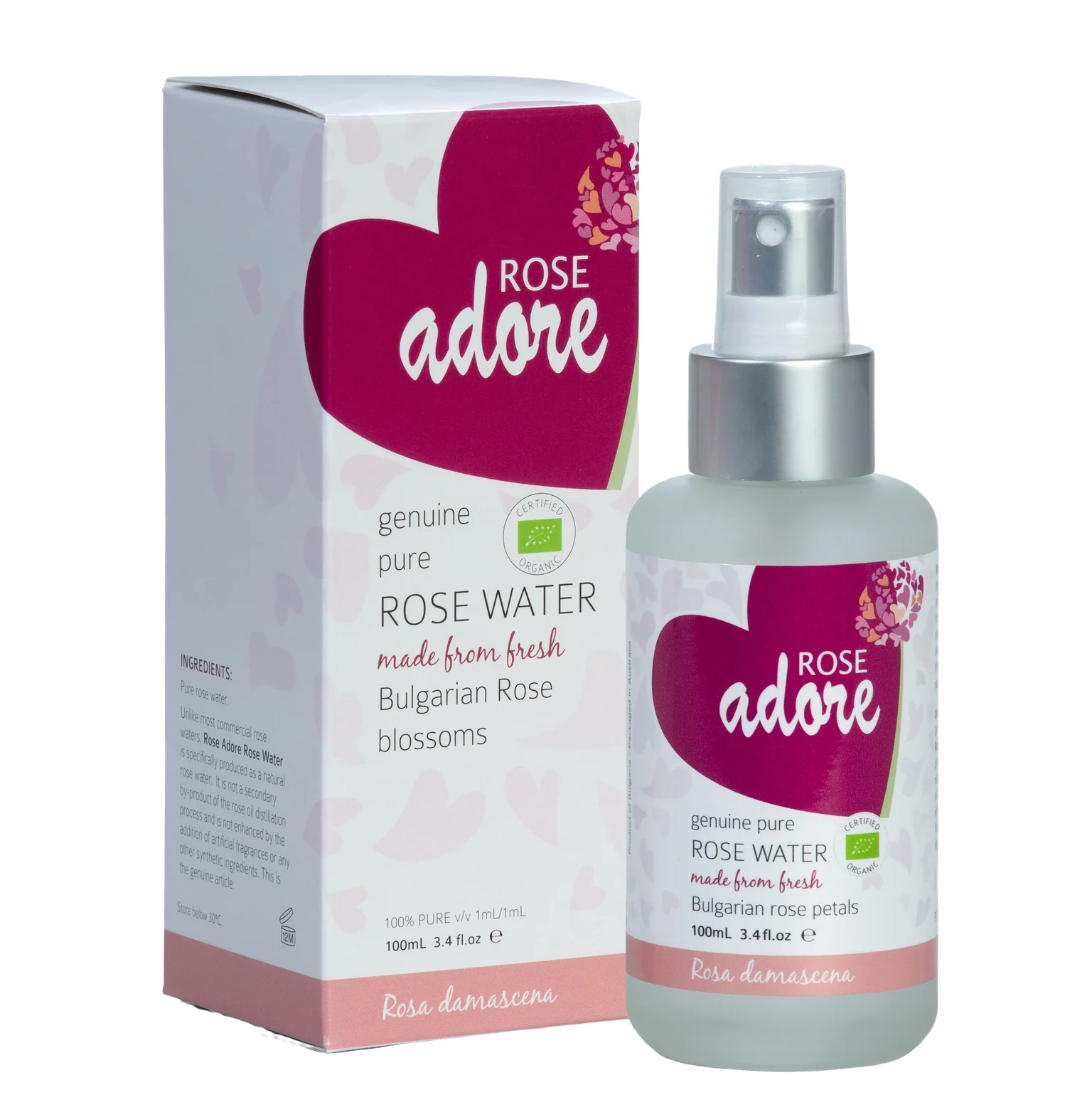 Rose Adore Pure Rose Water Certified Organic