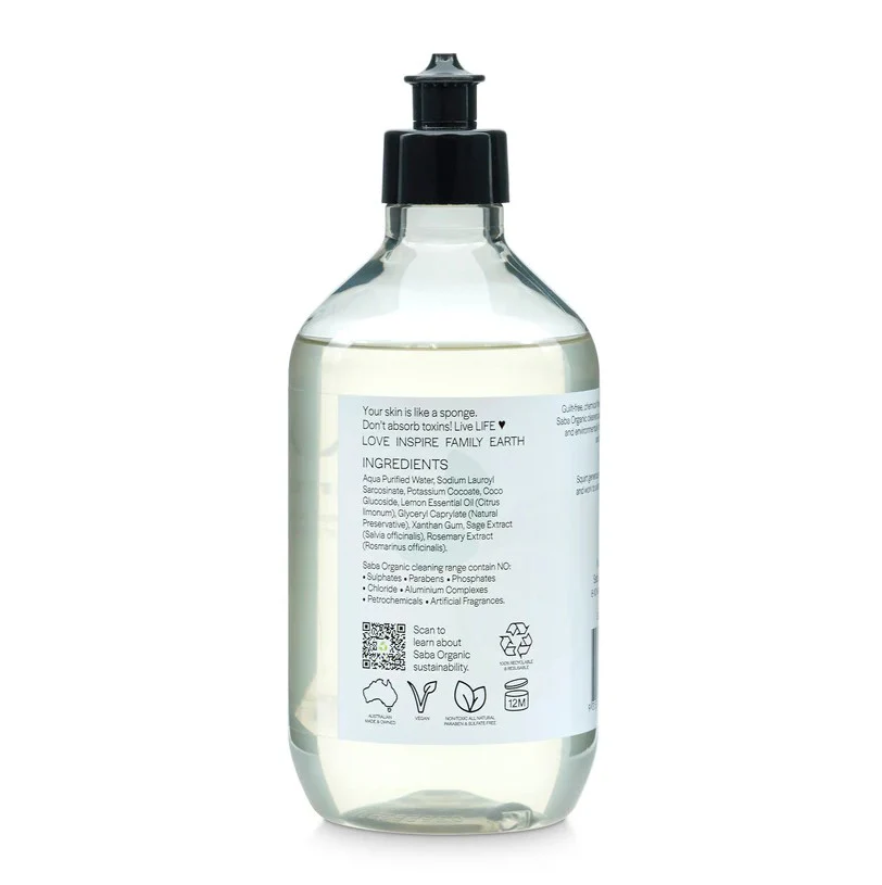 Saba Organic Dishwashing Liquid Lemon Blast 500ml - Image 2