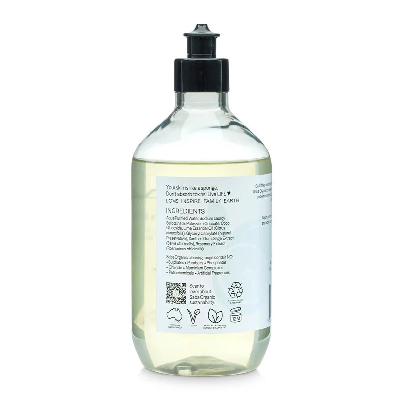 Saba Organic Dishwashing Liquid Lime Blast 500ml - Image 2