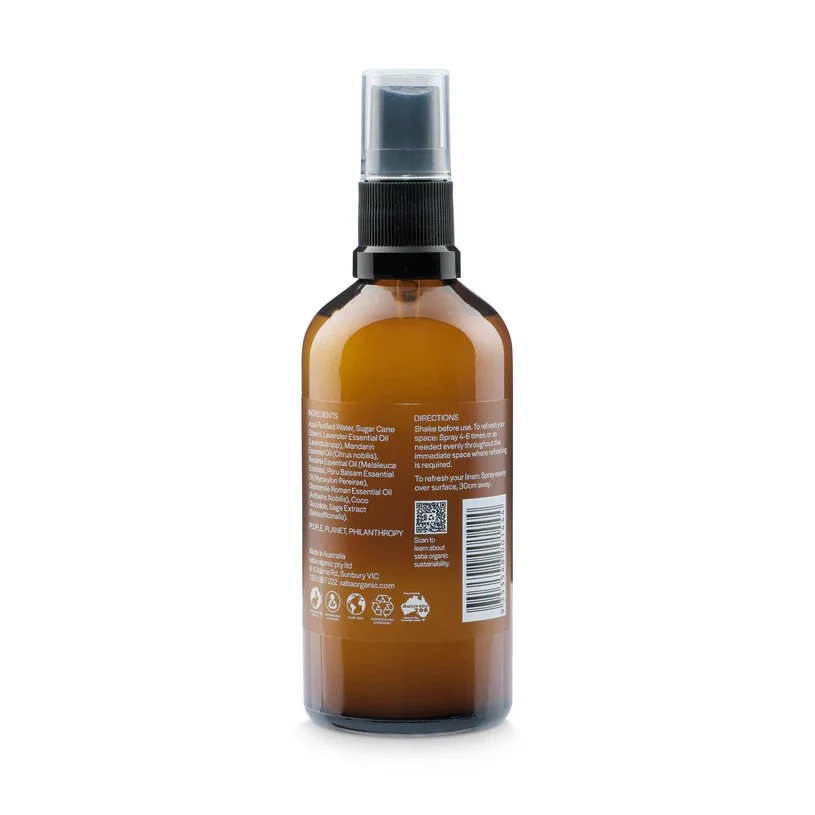 Saba Organic Room Spray Tasmanian Lavender Peru Balsam & Sage 100ml - Image 2
