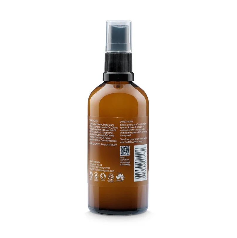 Saba Organic Room Spray Wild Orange Cedarwood & Ylang Ylang 100ml - Image 2