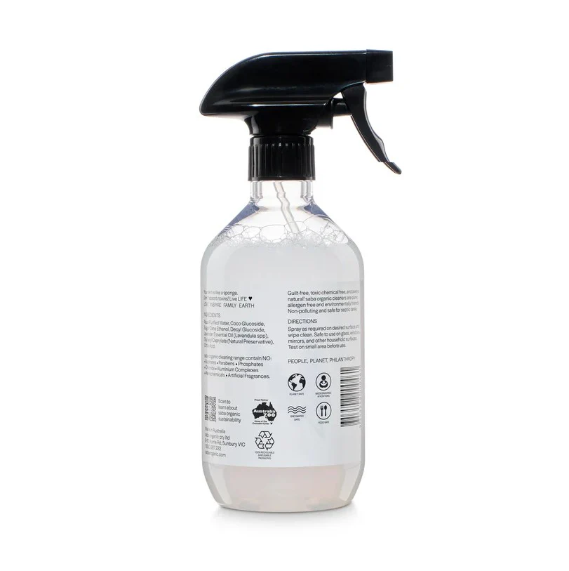 Saba Organic Window & Glass Cleaner Tasmanian Lavender 500ml - Image 2