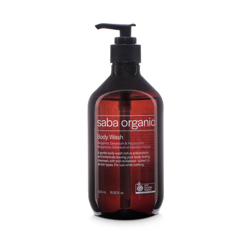 Saba Organics Body Wash Bergamot Geranium & Peppermint 500ml