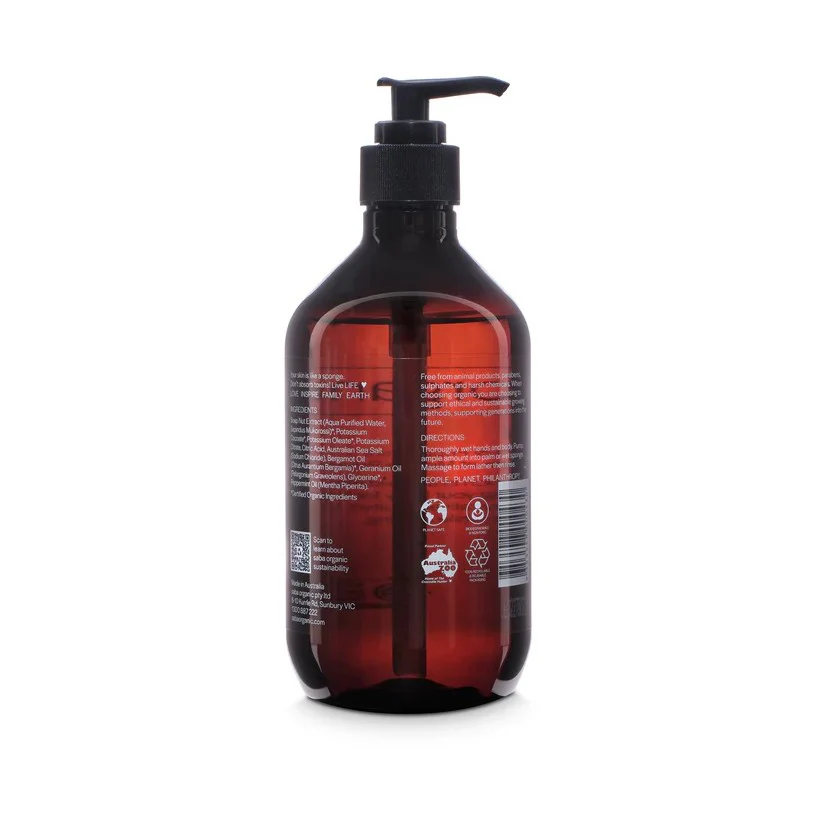 Saba Organics Body Wash Bergamot Geranium & Peppermint 500ml - Image 2