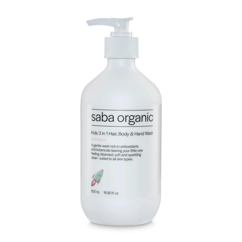 Saba Organics Kids 3 in 1 Hair Body & Hand Wash Bubblegum 500ml