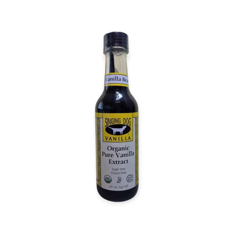Singing Dog Vanilla Organic Pure Vanilla Extract 5oz (147ml) with Whole Organic Vanilla Bean