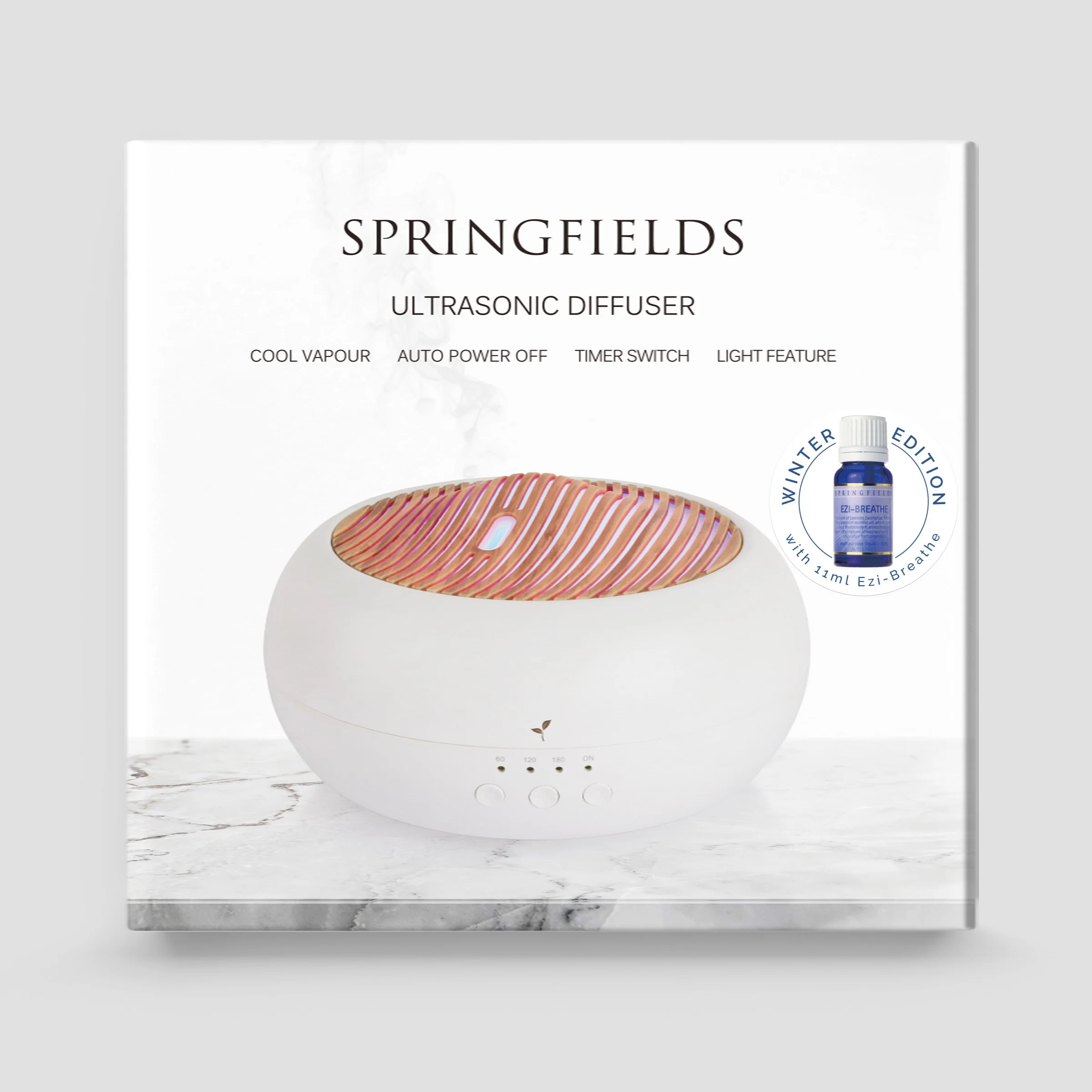 Springfields Ultrasonic Diffuser Wave + 11ml Ezi-Breathe Blend
