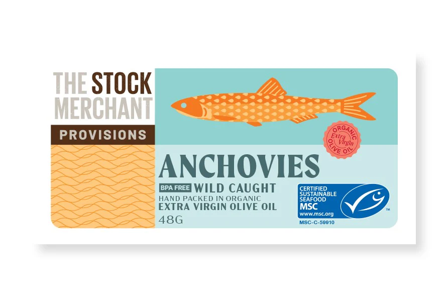 The Stock Merchant Provisions MSC Anchovies in Organic Extra Virgin Olive Oil 48g