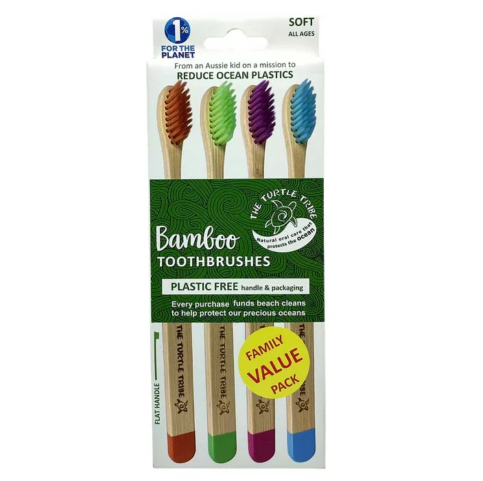 The Turtle Tribe Bamboo Toothbrushes SOFT 4pk - Box of 8