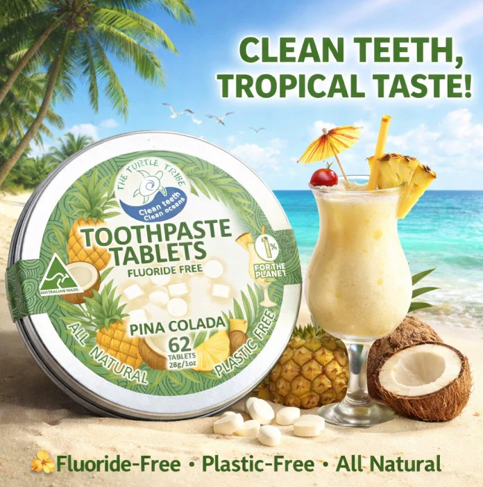 The Turtle Tribe Toothpaste Tablets Pina Colada Fluoride-free 62pce - Box of 10 - Image 4