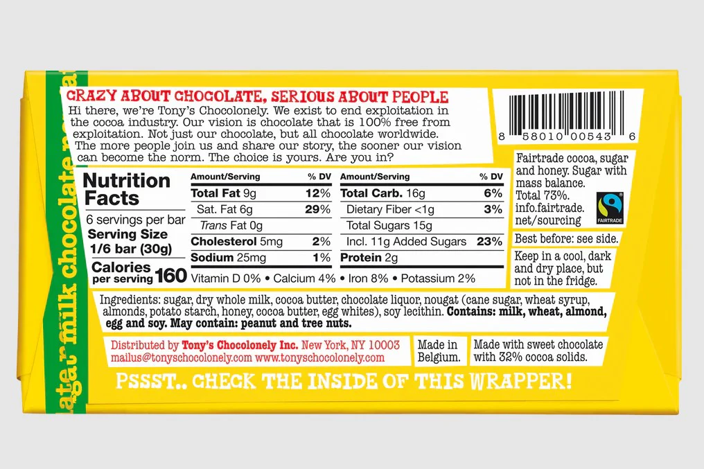 Tony's Chocolonely Milk Honey Almond Nougat 180g - Box of 15 - Image 2
