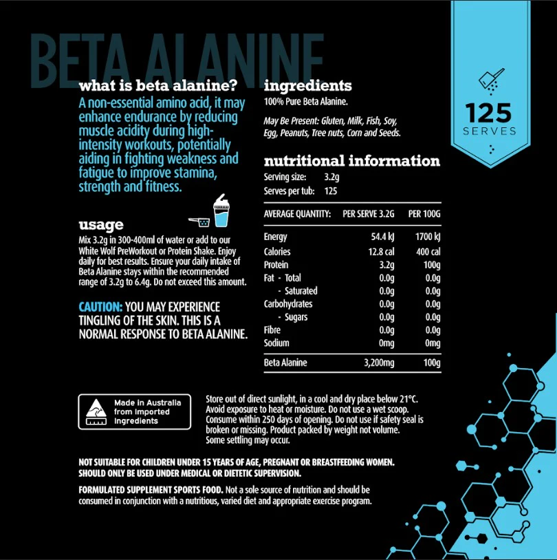 White Wolf Nutrition Beta Alanine 400g - Image 4