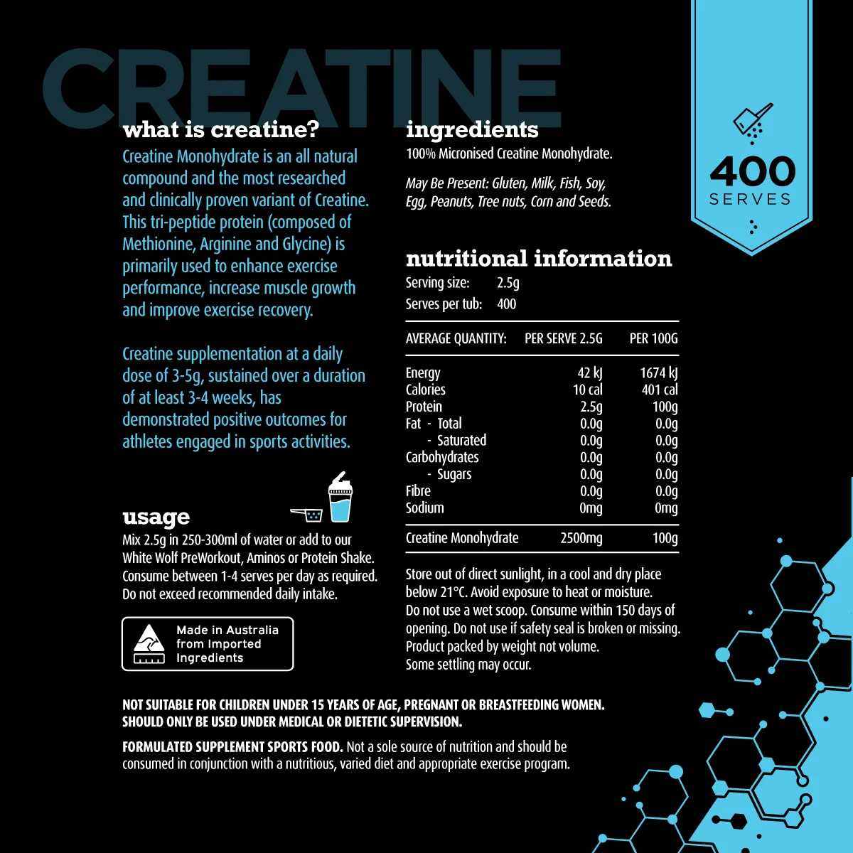 White Wolf Nutrition Creatine 200 serves 500g - Image 2