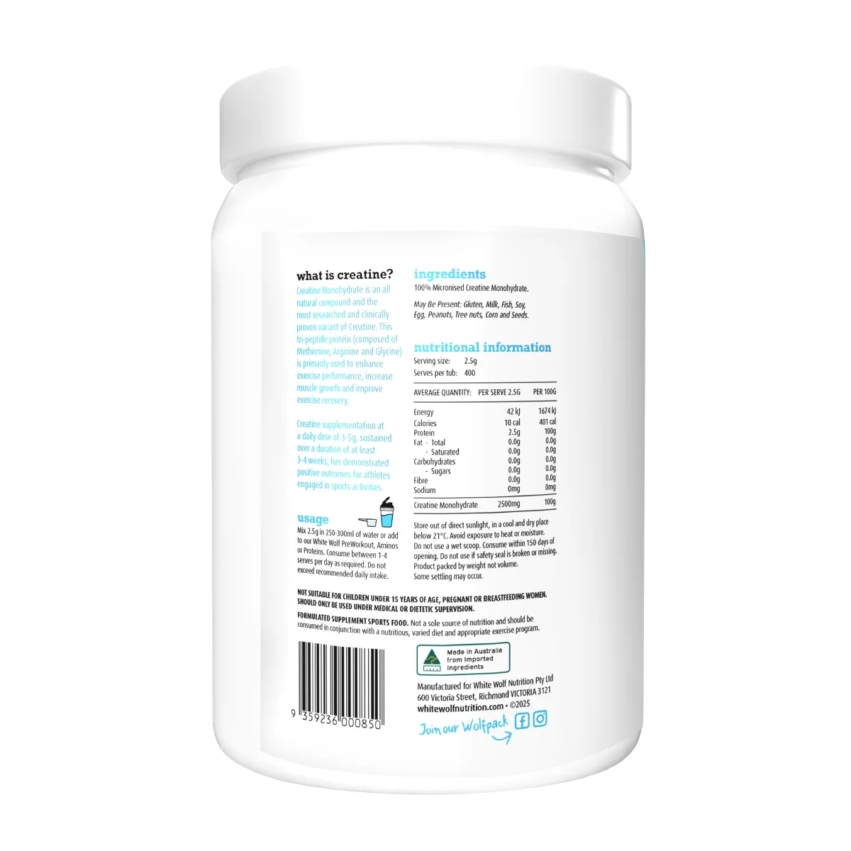 White Wolf Nutrition Creatine 200 serves 500g - Image 5