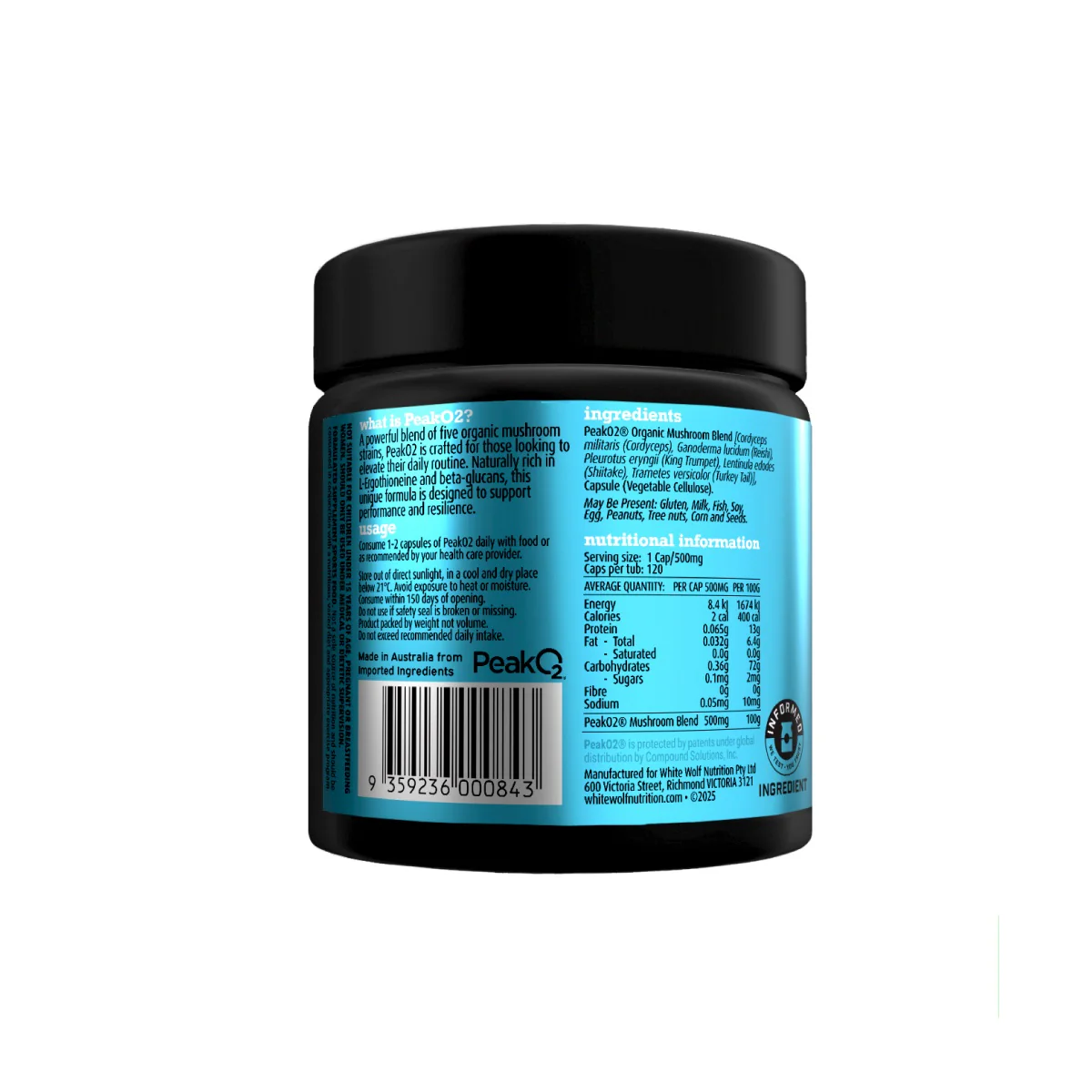 White Wolf Nutrition Performance Mushroom PeakO2 120 caps - Image 3