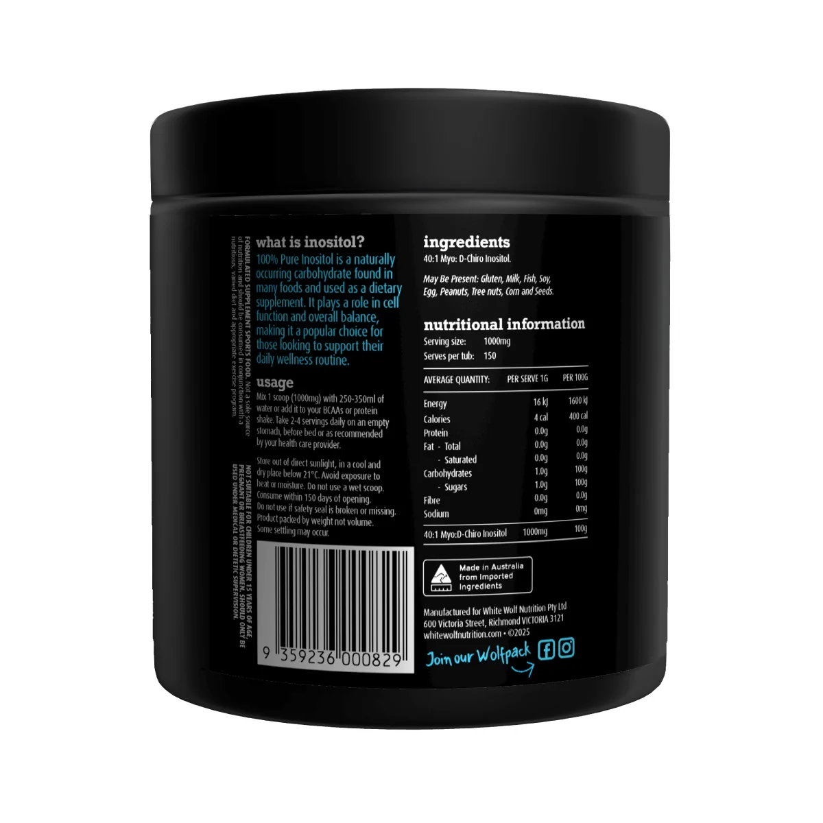 White Wolf Nutrition Pure Inositol 150g - Image 3