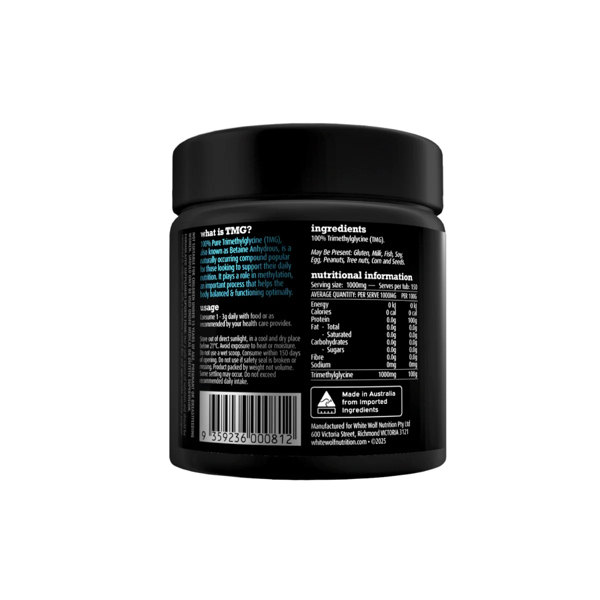 White Wolf Nutrition Pure TMG 150g - Image 3