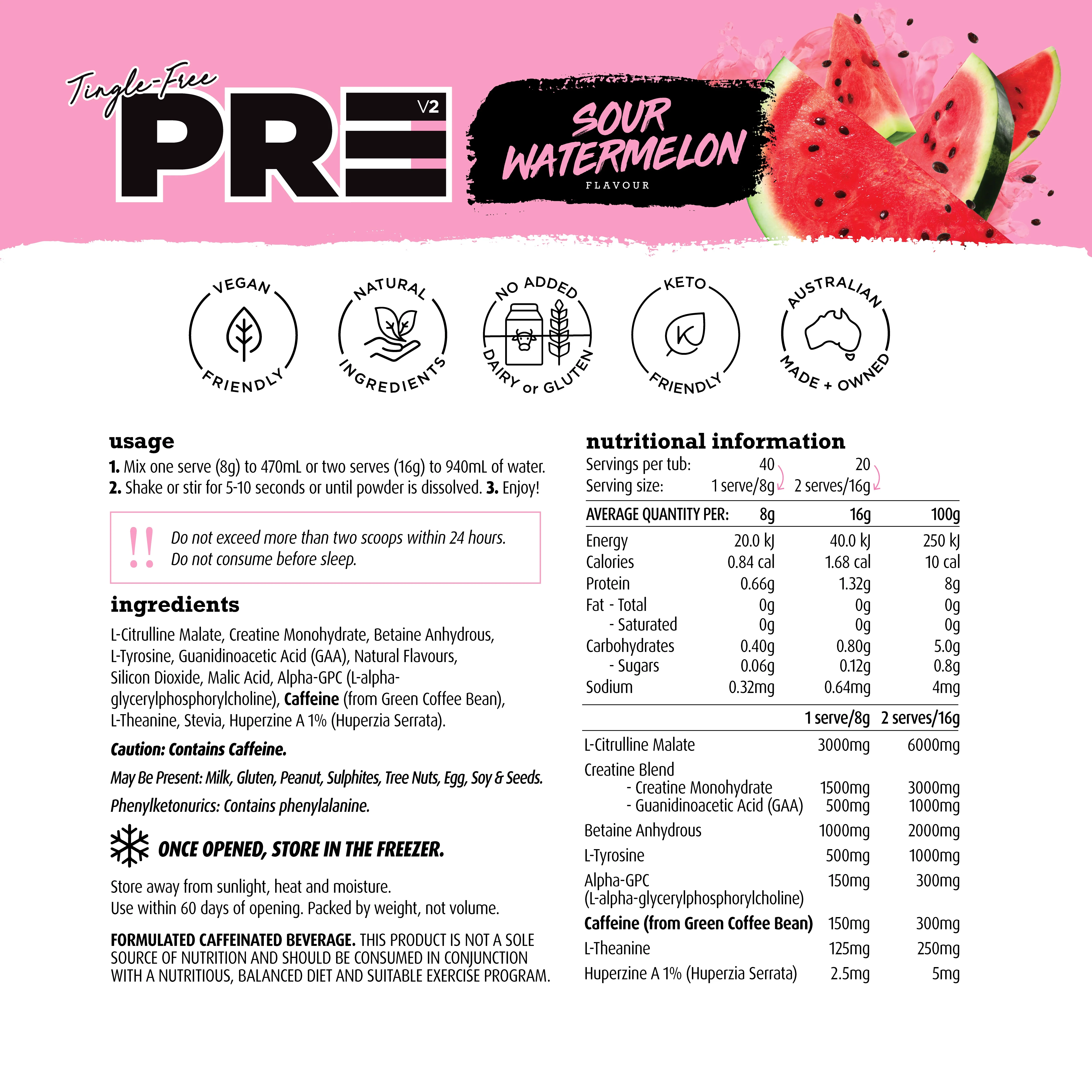 White Wolf Nutrition Tingle Free PR3 Sour Watermelon 320g - Image 3