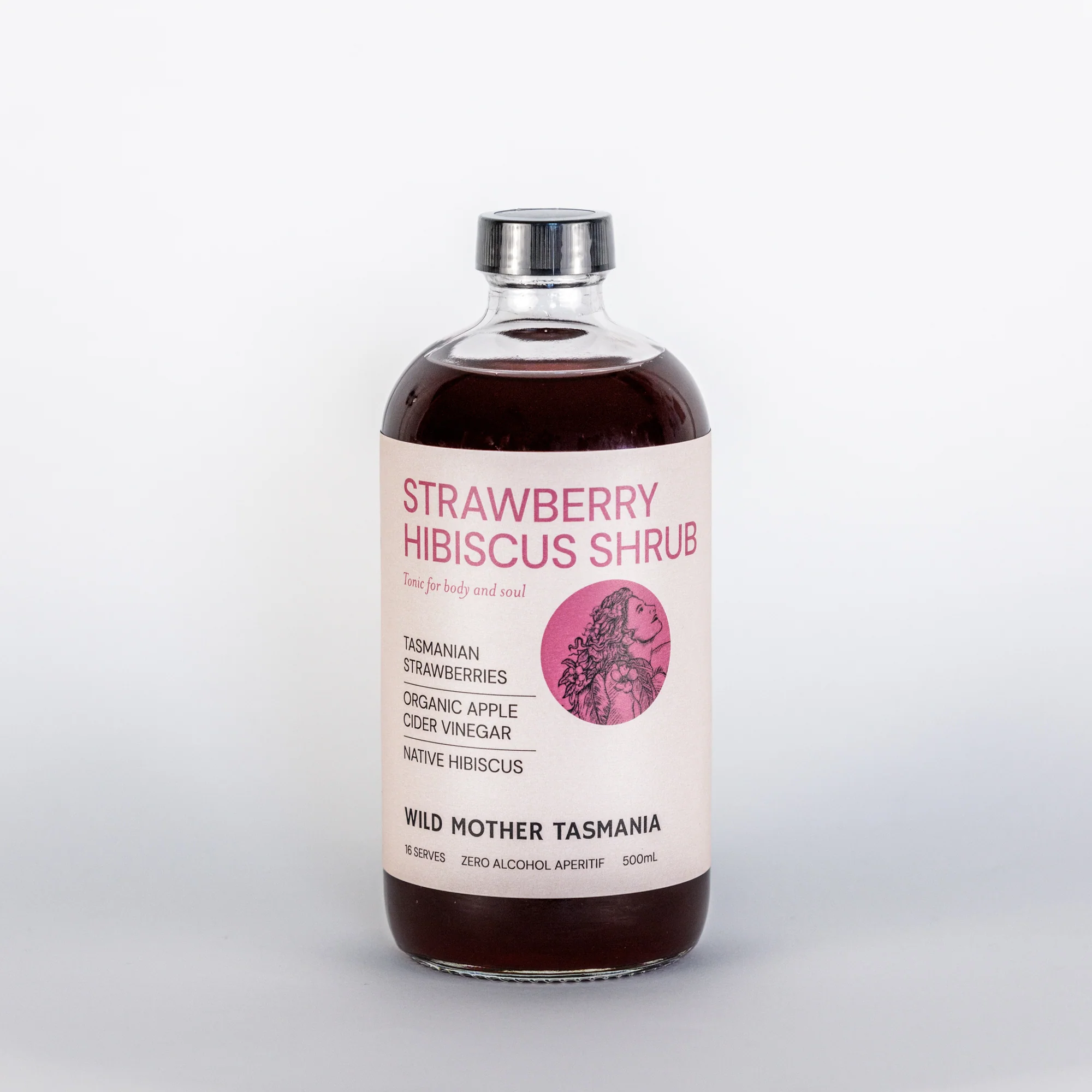 Wild Mother Tasmania Strawberry Native Hibiscus Organic Apple Cider Vinegar 500ml
