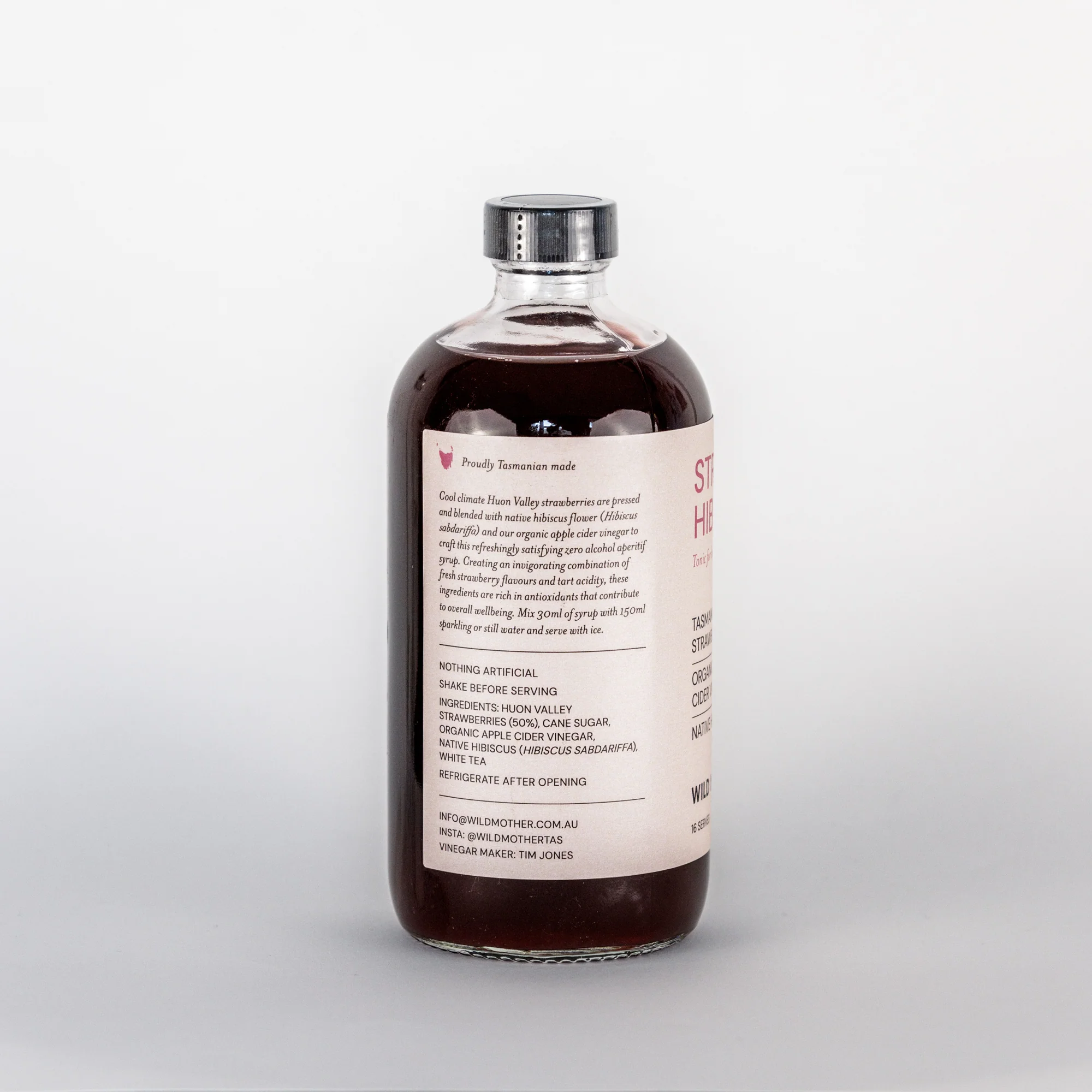 Wild Mother Tasmania Strawberry Native Hibiscus Organic Apple Cider Vinegar 500ml - Image 2