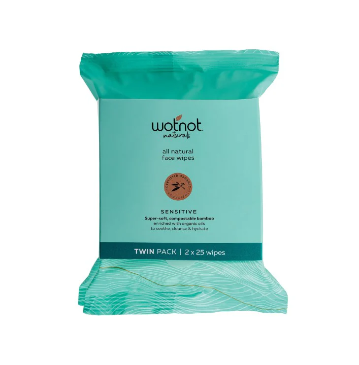 Wotnot All natural face wipes Sensitive Twin Pack (2 x 25 wipes)